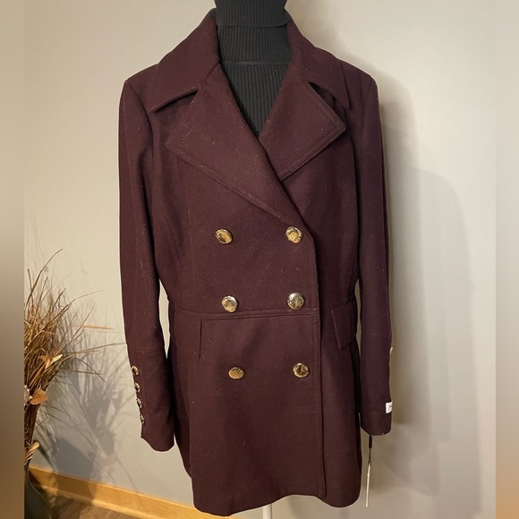 Calvin Klein NWT Women's Wool Dress Pea Coat Size XL Burgundy - Picture 1 of 16